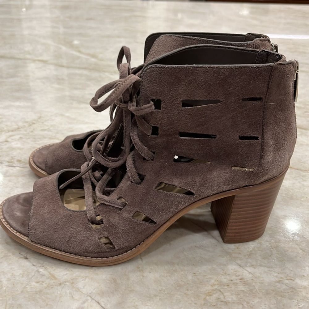 Vince Camuto | Tressa Perforated Lace-Up Heel Sandal | Taupe | Women's 8.5 - Picture 6 of 12